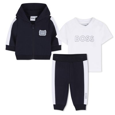 3PC NAVY & WHITE HOODED CARDIGAN TSHIRT & PANT SET / J53051-849
