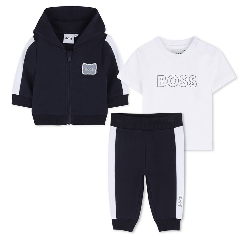 3PC NAVY & WHITE HOODED CARDIGAN TSHIRT & PANT SET / J53051-849