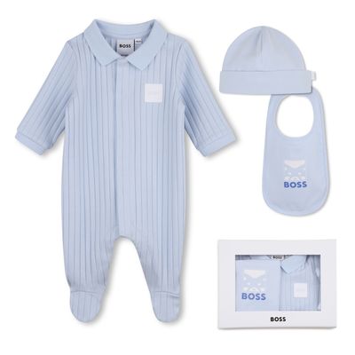 3PC PALE BLUE SLEEPER HAT & BIB GIFT SET / J53044-771