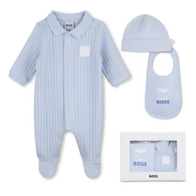 3PC PALE BLUE SLEEPER HAT & BIB GIFT SET / J53044-771