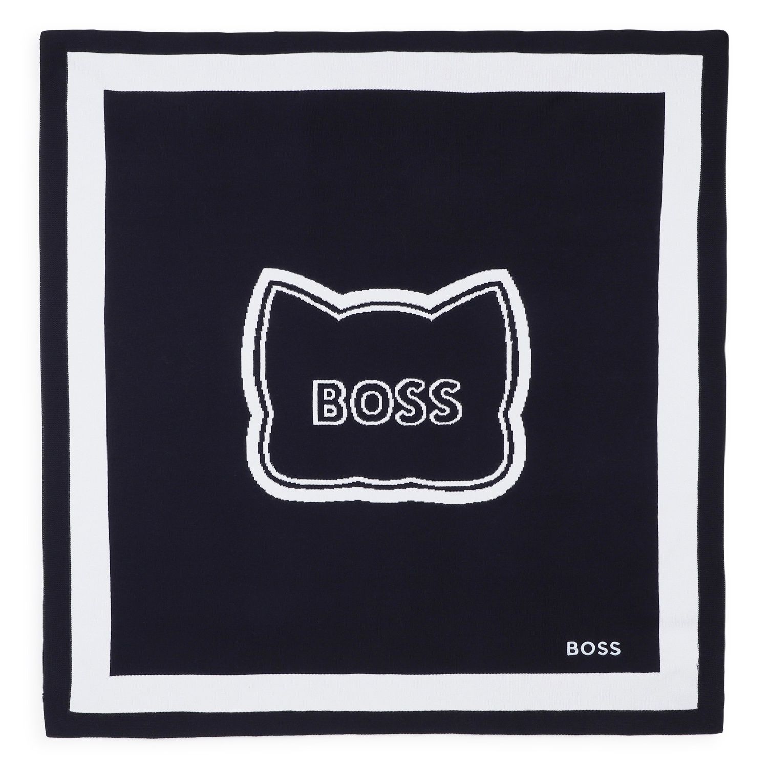 NAVY & LIGHT BLUE KNIT BLANKET BOSS LOGO PRINT / J53095-849