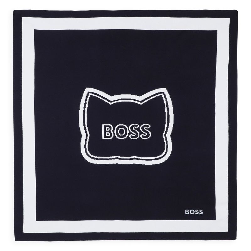 NAVY & LIGHT BLUE KNIT BLANKET BOSS LOGO PRINT / J53095-849