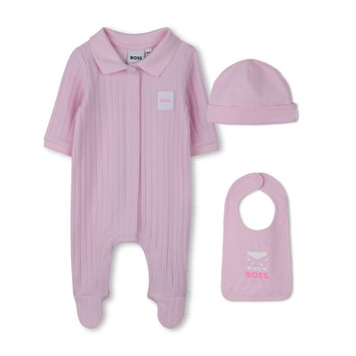 3PC PINK SLEEPER HAT & BIB WHT LOGO / J53060-46L