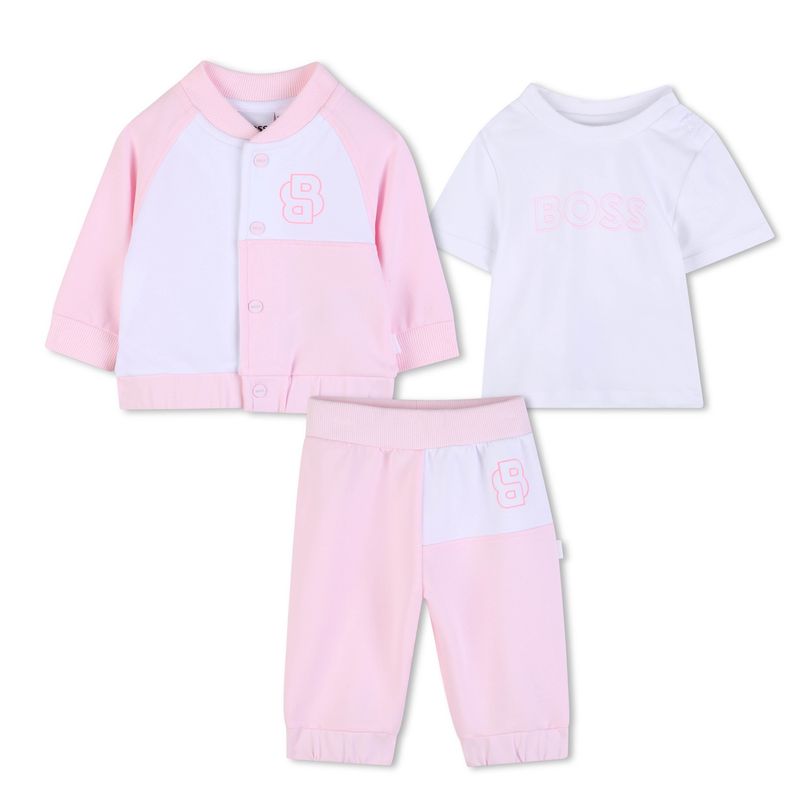 3PC PINK & WHITE CARDIGAN PANT & TSHIRT BOSS LOGO / J53074-46L
