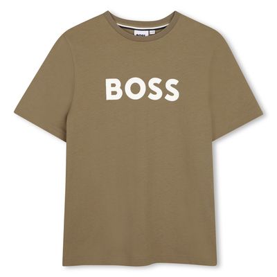 BROWN TSHIRT SHORT SLEEVE COTTON WHT BOSS LOGO / R52711-295