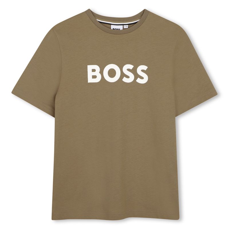 BROWN TSHIRT SHORT SLEEVE COTTON WHT BOSS LOGO / R52711-295