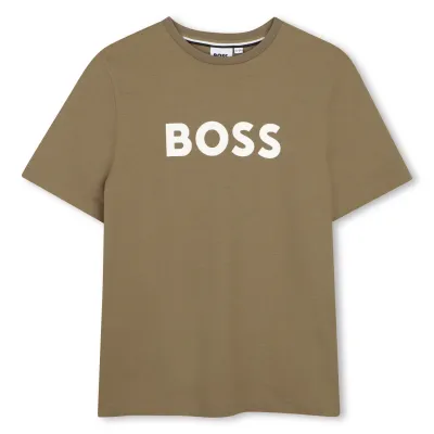 BROWN TSHIRT SHORT SLEEVE COTTON WHT BOSS LOGO / R52711-295