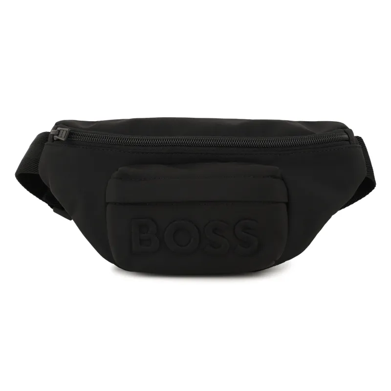 BLACK WAISTBAG EMBROIDERED BOSS LOGO ADJ STRAP / J53135-09B