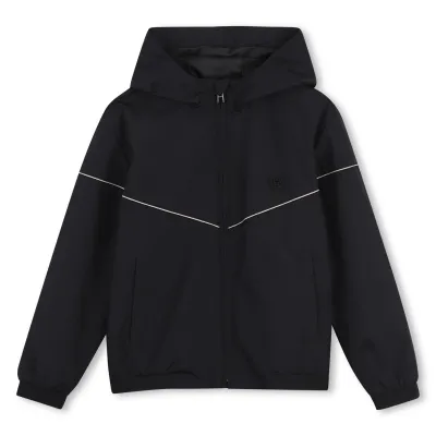 BLACK WINDBREAKER JACKET HOODED / J52996-09B