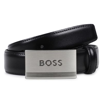 BLACK COW LEATHER BELT METAL SOLID BUCKLE BOSS LOGO / J53150-09B