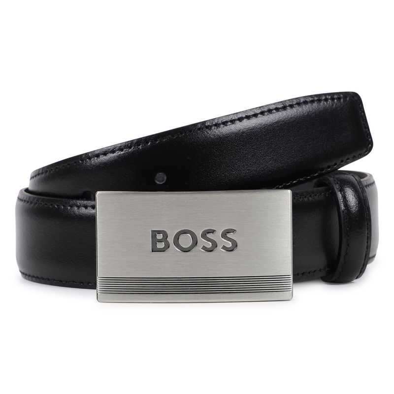 BLACK COW LEATHER BELT METAL SOLID BUCKLE BOSS LOGO / J53150-09B