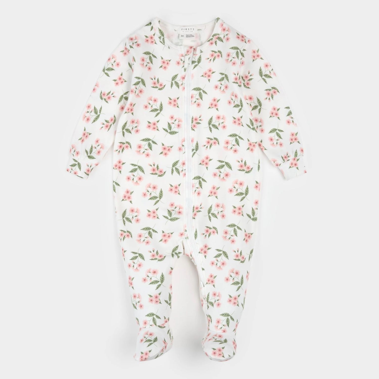 OFF WHITE SLEEPER PEACH & GREEN FLOWER PRINT 2 WAY ZIPPER CLOSURE / 26SGL30P01/B