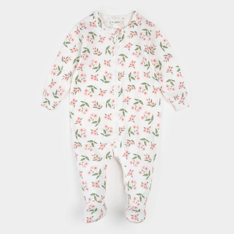 OFF WHITE SLEEPER PEACH & GREEN FLOWER PRINT 2 WAY ZIPPER CLOSURE / 26SGL30P01/B