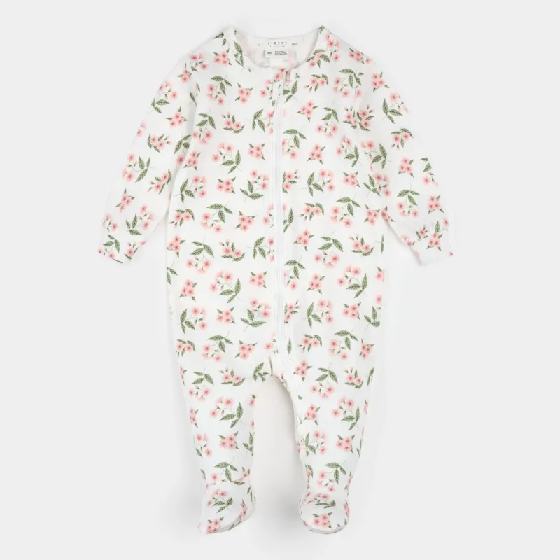 OFF WHITE SLEEPER PEACH & GREEN FLOWER PRINT 2 WAY ZIPPER CLOSURE / 26SGL30P01/B
