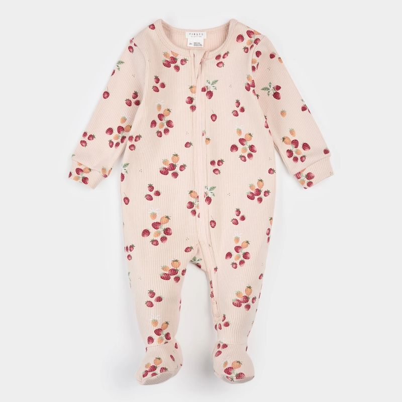 LIGHT PINK SLEEPER BERRIES PRINT 2 WAY ZIPPER CLOSURE RIBBED / 26SGL30P01/B