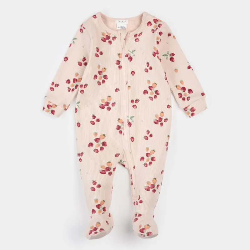 LIGHT PINK SLEEPER BERRIES PRINT 2 WAY ZIPPER CLOSURE RIBBED / 26SGL30P01/B