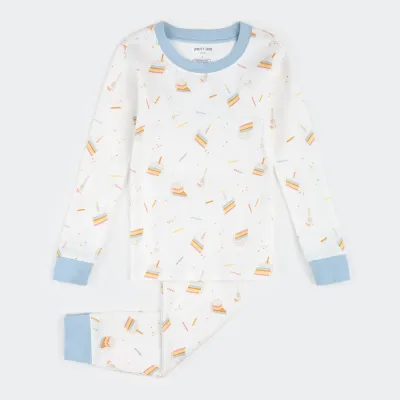 2PC OFF WHITE PYJAMA BIRTHDAY PRINT BLUE COLLAR / 26SRS17Q04/K