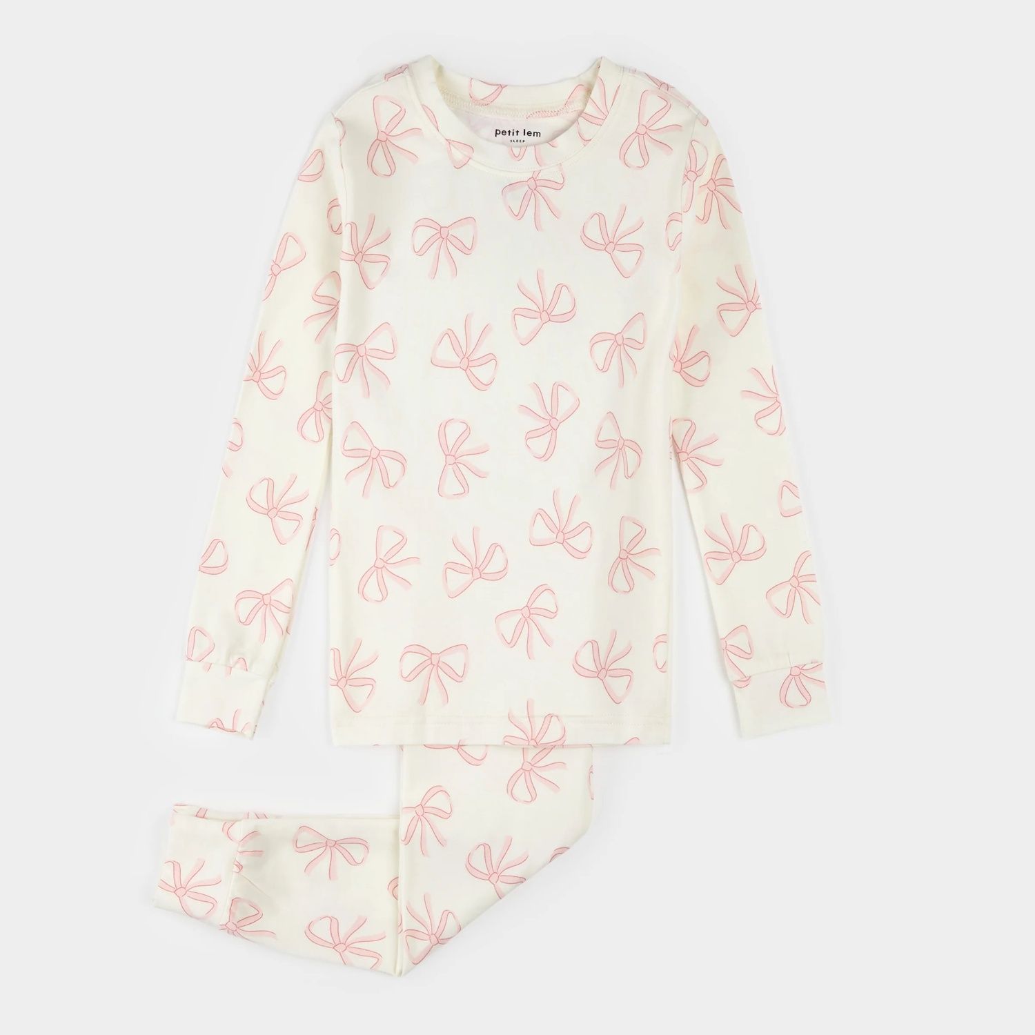 2PC BEIGE PYJAMA PINK BOW PRINT / 26SRS30Q03/K