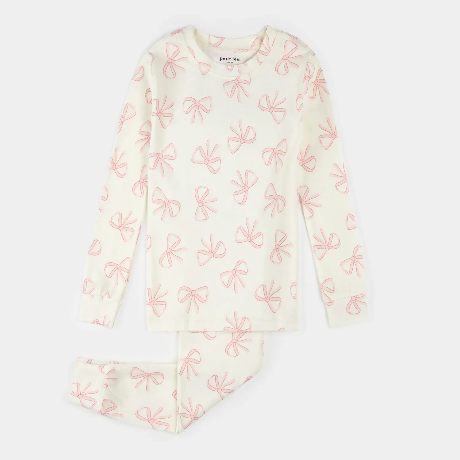 2PC BEIGE PYJAMA PINK BOW PRINT / 26SRS30Q03/K