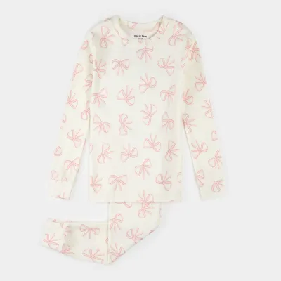2PC BEIGE PYJAMA PINK BOW PRINT / 26SRS30Q03/K