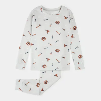 2PC LIGHT GREY PYJAMA TOOL PRINT / 26SRS31Q04/K
