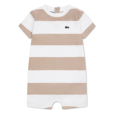 WHITE & TAN STRIPED SHORT ROMPER / 547466-X6F
