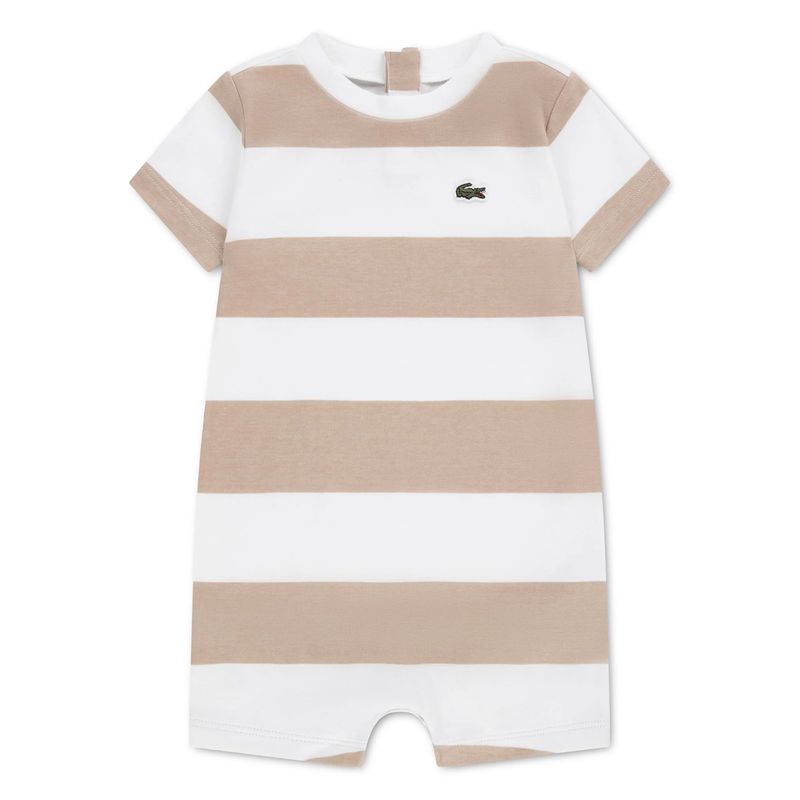 WHITE & TAN STRIPED SHORT ROMPER / 547466-X6F