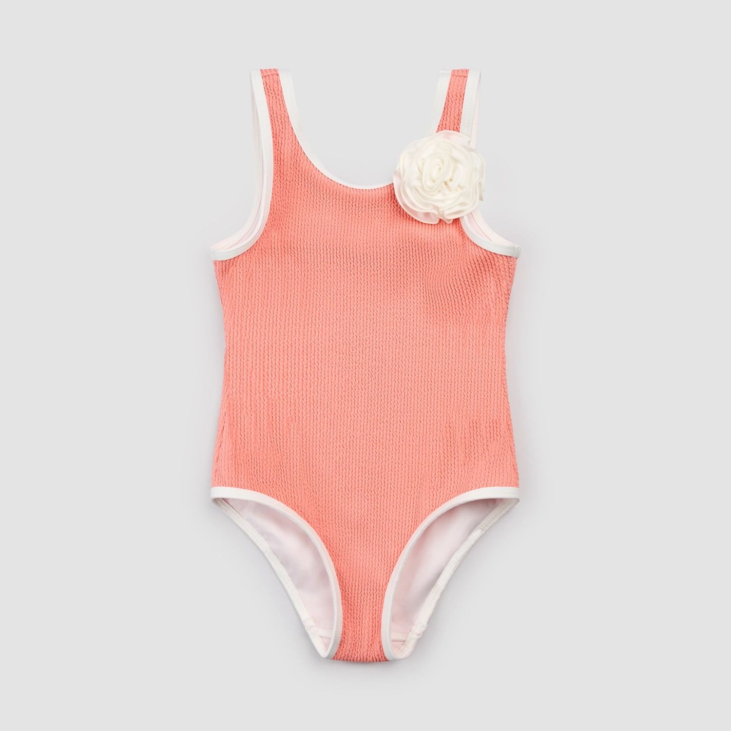 1PC CORAL SWIMSUIT WHITE FLOWER APPLIQUE / 20SMM14M06/B