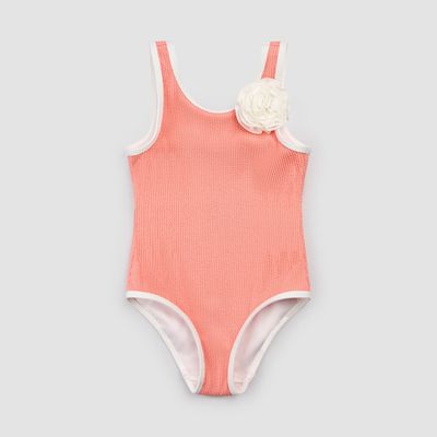 1PC CORAL SWIMSUIT WHITE FLOWER APPLIQUE / 20SMM14M06/B