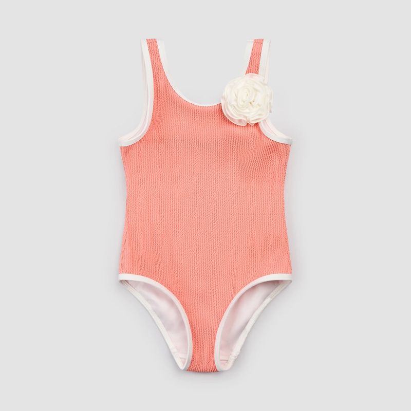 1PC CORAL SWIMSUIT WHITE FLOWER APPLIQUE / 20SMM14M06/B