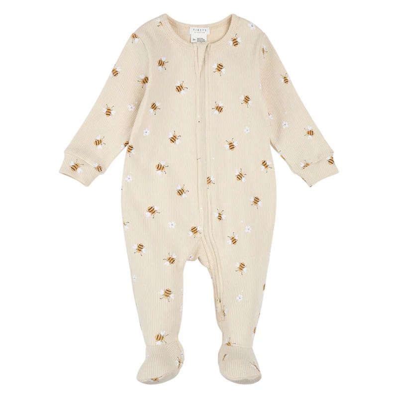 BEIGE SLEEPER BUMBLEBEE PRINT RIBBED 2WAY ZIPPER CLOSURE / 26SGL38P02/B