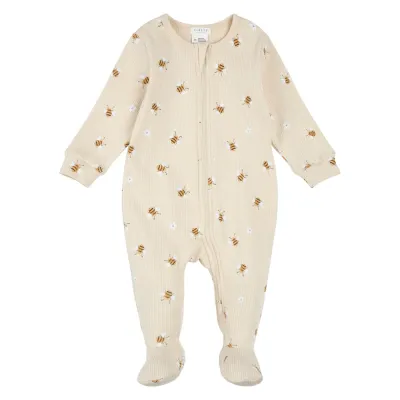 BEIGE SLEEPER BUMBLEBEE PRINT RIBBED 2WAY ZIPPER CLOSURE / 26SGL38P02/B