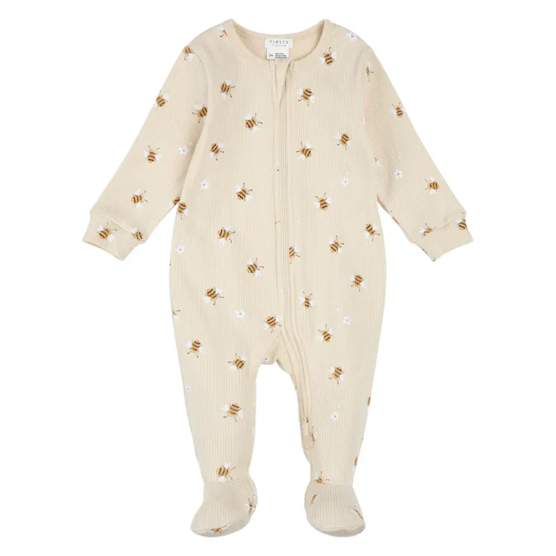 BEIGE SLEEPER BUMBLEBEE PRINT RIBBED 2WAY ZIPPER CLOSURE / 26SGL38P02/B