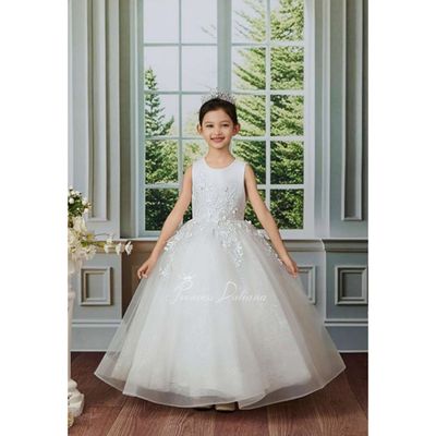 OFF WHITE DRESS LACE APPLIQUE TULLE SKIRT HORSEHAIR HEM / Z25002