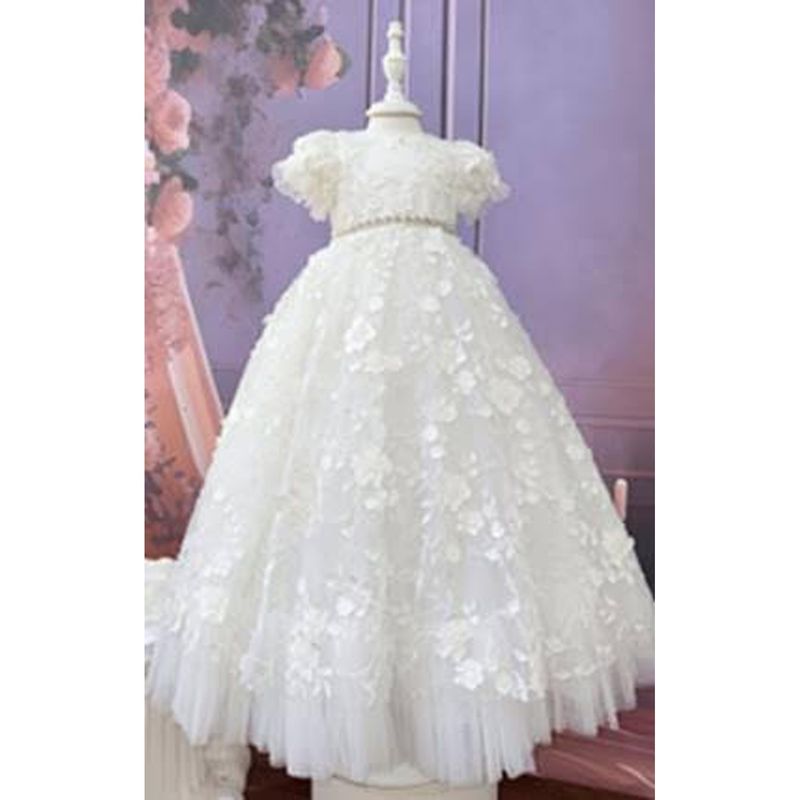 OFF WHITE 2PC ALOVER BEADED LACE GOWN & BONNET TULLE HEM / Y24199 OFF WHITE 2PC ALOVER BEADED LACE GOWN & BONNET TULLE HEM / Y24199