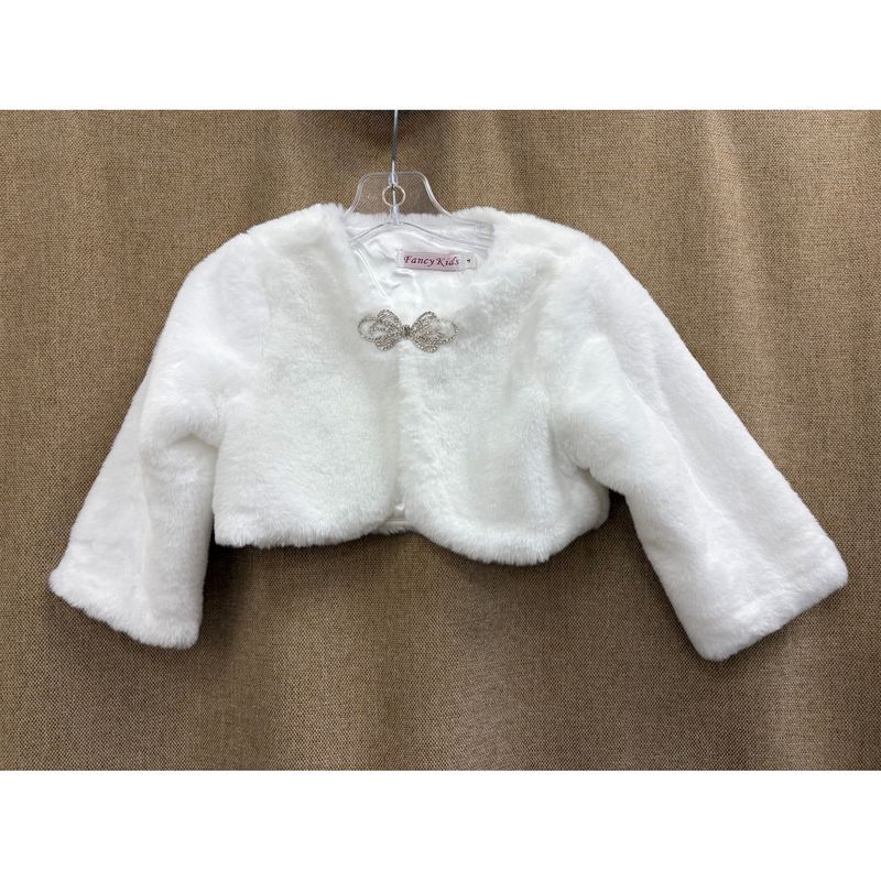 IVORY FAUX FUR BOLERO RHINESTONE BOW CLOSURE / 8208-A IVORY FAUX FUR BOLERO RHINESTONE BOW CLOSURE / 8208-A