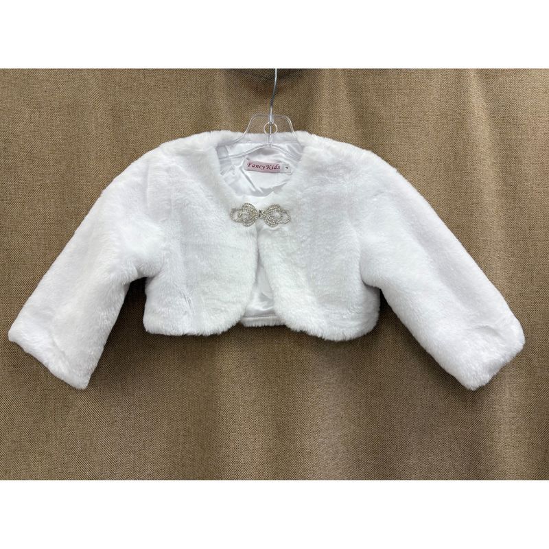WHITE FAUX FUR BOLERO RHINESTONE BOW CLOSURE / 8208 WHITE FAUX FUR BOLERO RHINESTONE BOW CLOSURE / 8208