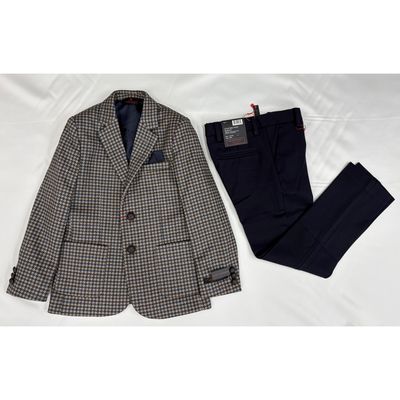 2PC BRWN NAVY BEIGE HOUNDSTOOTH JACKET NAVY PANT / BLZ-5452