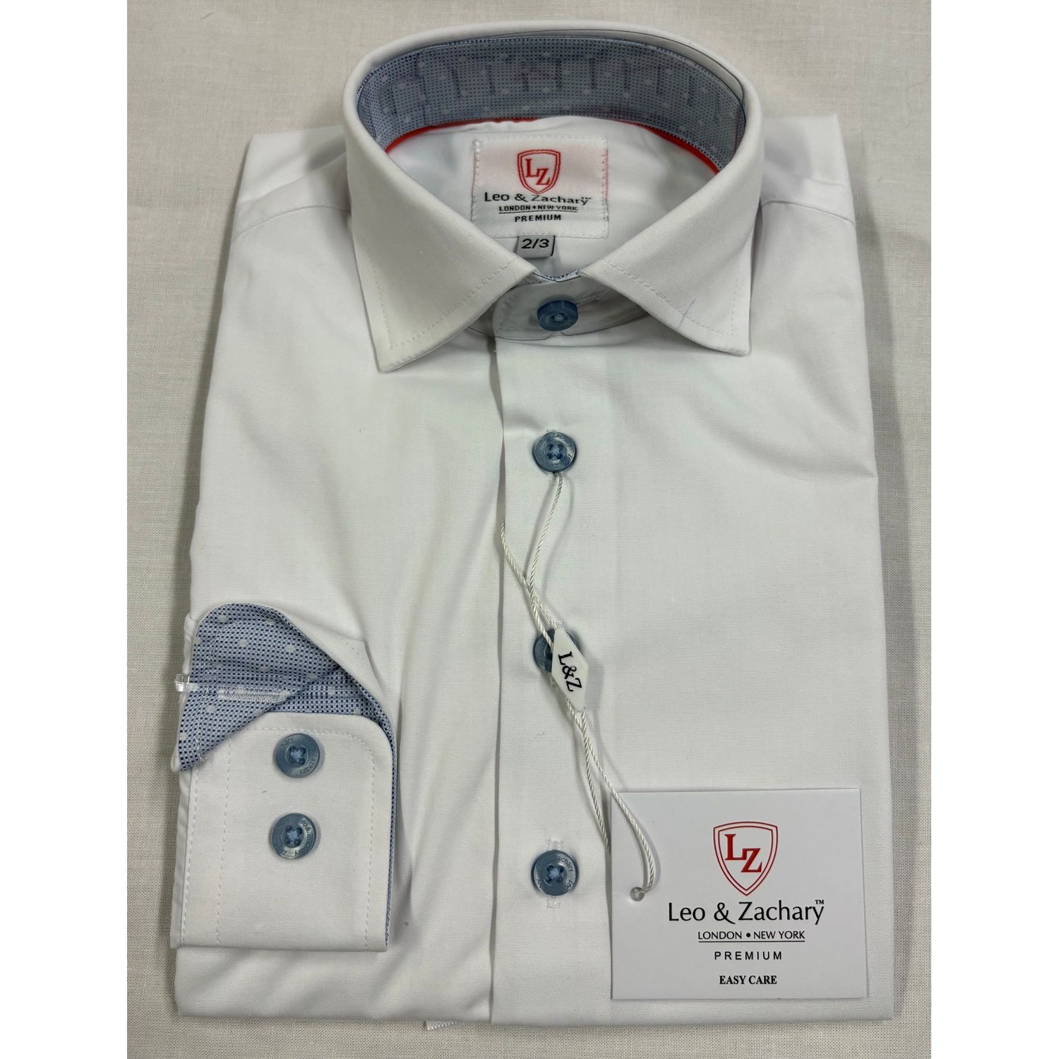WHITE SHIRT LIGHT BLUE BUTTONS & TRIM WRINKLE FREE / P-5547