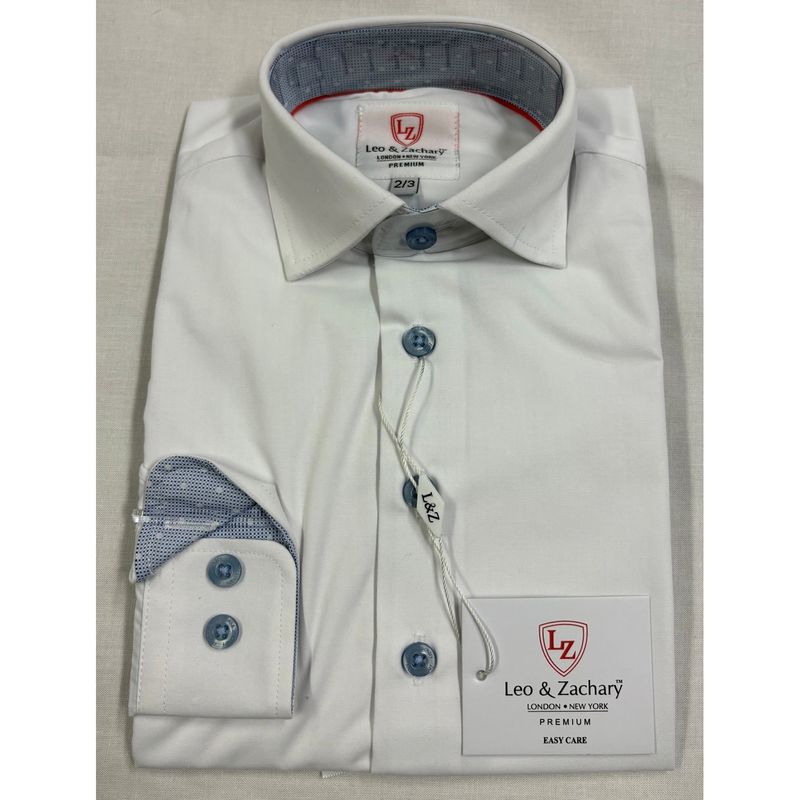 WHITE SHIRT LIGHT BLUE BUTTONS & TRIM WRINKLE FREE / P-5547 WHITE SHIRT LIGHT BLUE BUTTONS & TRIM WRINKLE FREE / P-5547