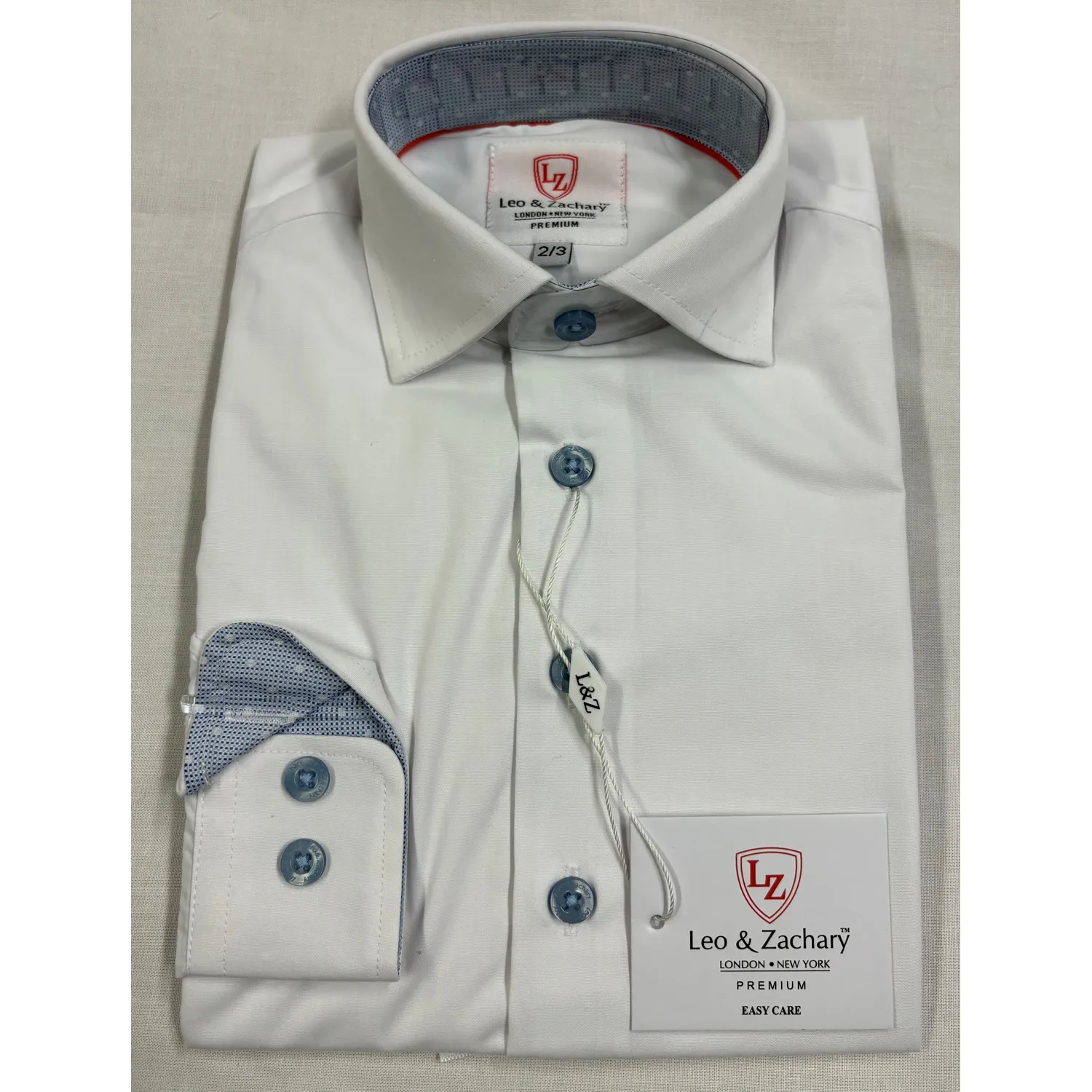 WHITE SHIRT LIGHT BLUE BUTTONS & TRIM WRINKLE FREE / P-5547