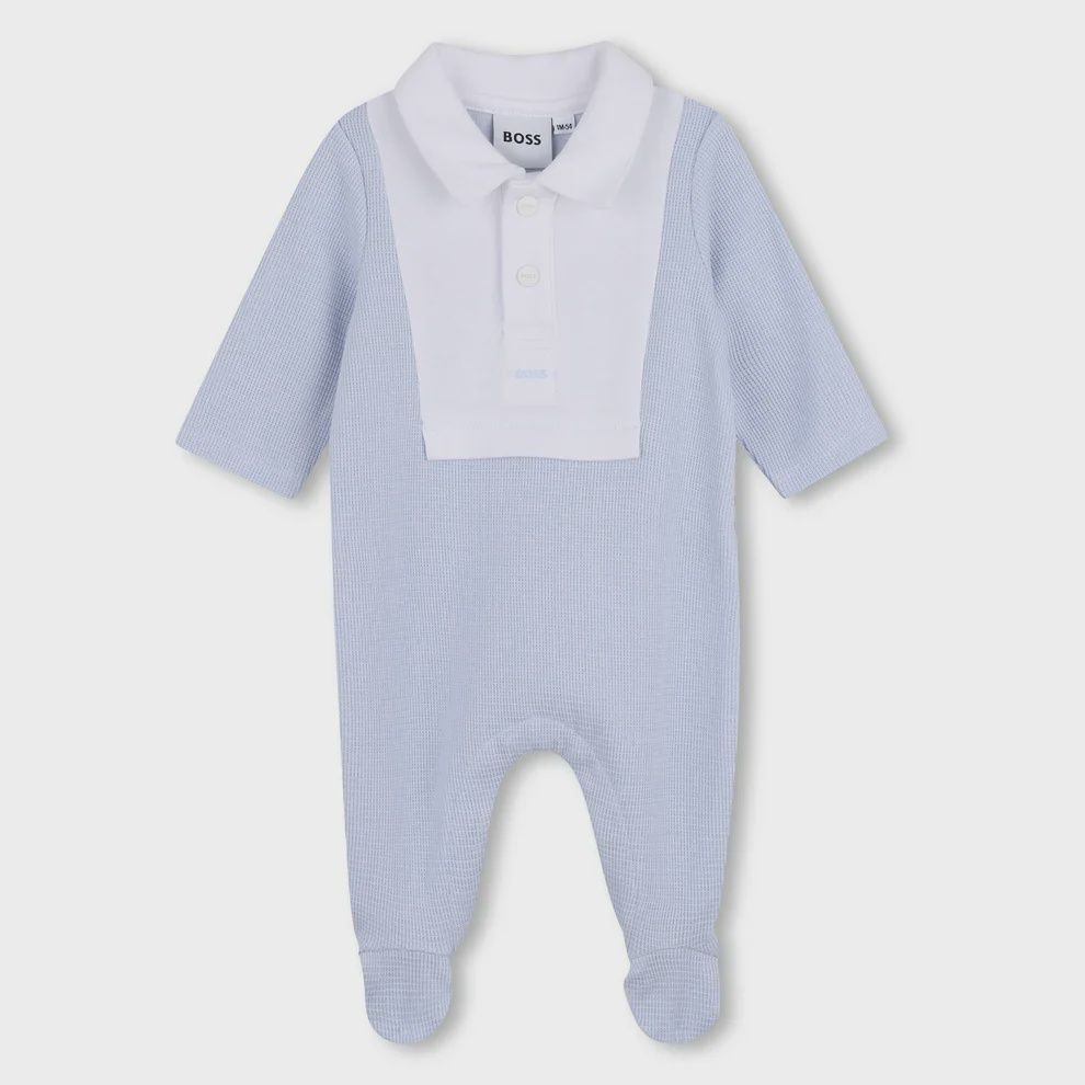PALE BLUE SLEEPER WHITE COLLAR & FRONT PANEL WAFFLE PRINT / J53040-771
