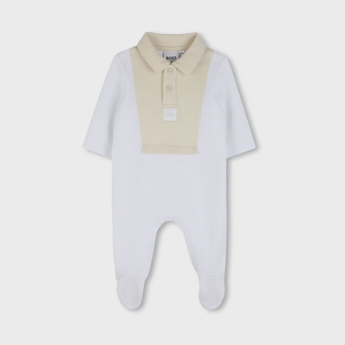 WHITE SLEEPER BEIGE COLLAR & PANEL WAFFLE PRINT / J53040-10P