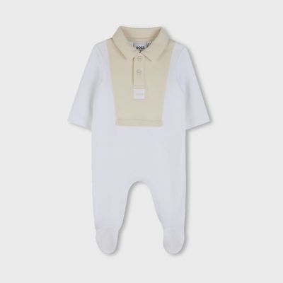 WHITE SLEEPER BEIGE COLLAR & PANEL WAFFLE PRINT / J53040-10P