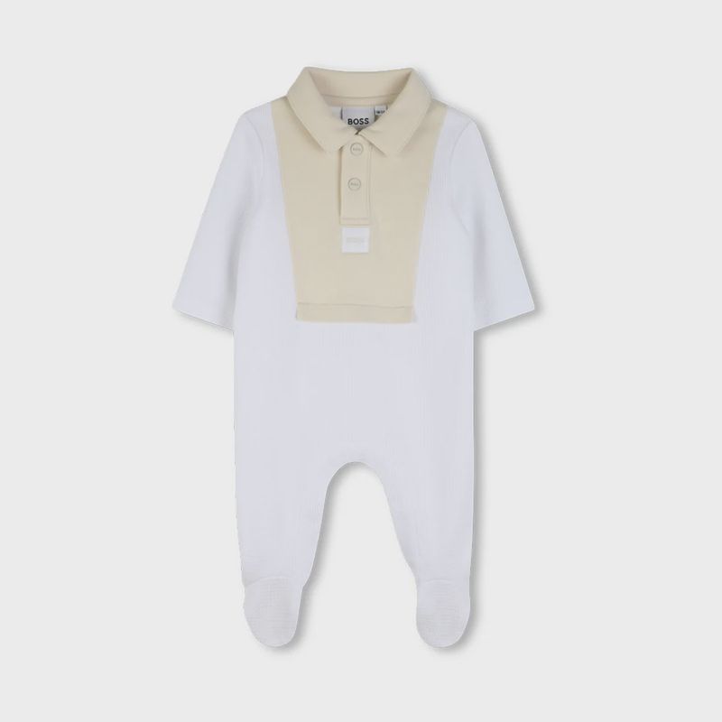 WHITE SLEEPER BEIGE COLLAR & PANEL WAFFLE PRINT / J53040-10P