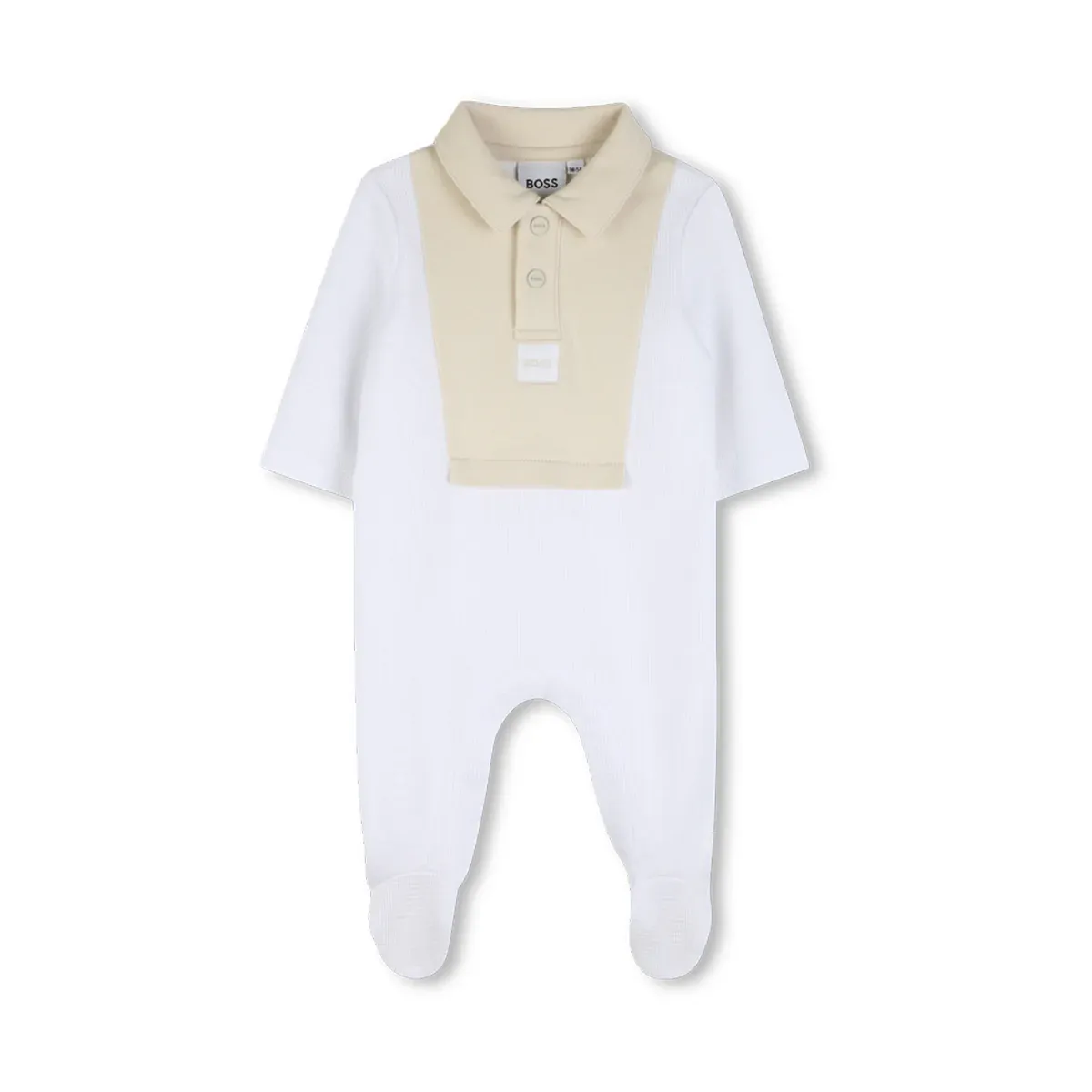 WHITE SLEEPER BEIGE COLLAR & PANEL WAFFLE PRINT / J53040-10P