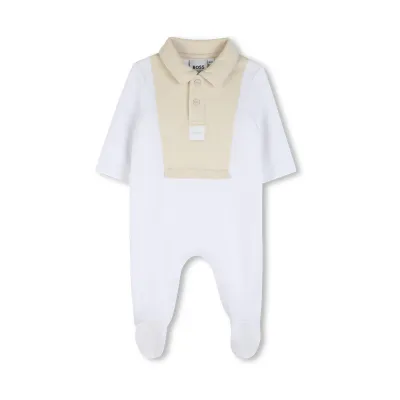 WHITE SLEEPER BEIGE COLLAR & PANEL WAFFLE PRINT / J53040-10P