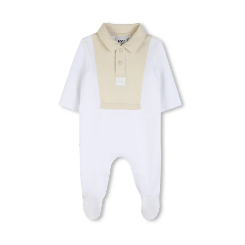 WHITE SLEEPER BEIGE COLLAR & PANEL WAFFLE PRINT / J53040-10P