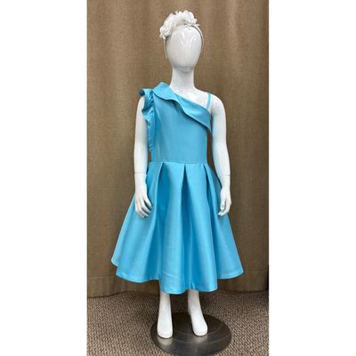 TURQUOISE ASYMMETRIC DRESS PLEATED FRILL CAP SLEEVE / 5045-081