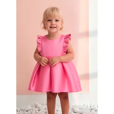 PINK TAFFETA DRESS WITH PLEATS CAP SLEEVES / 5019-002